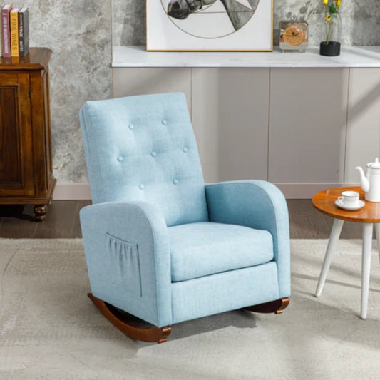 High Back Rocking Chair Nursery Chair .Comfortable Rocker Fabric Padded Seat .Modern High Back Armchair-海智集-Default-