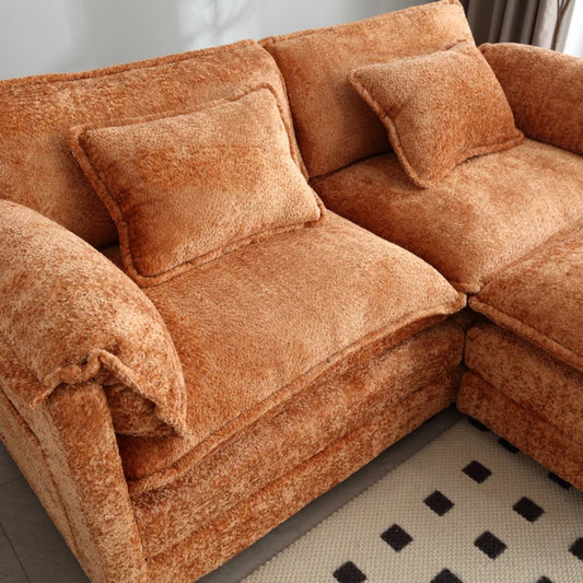 UNITED WE WIN Chenille fabric, removable armrests with side pockets, high density sponge filling, oversized double sofa with footstool-海智集-Default-
