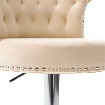 COOLMORE Velvet Bar Stool Set of 2, Adjustable Swivel Bar Stools with Silver Plated Metal Leg, Chrome Nailhead, Counter Height Chair for Kitchen,Dining Room-海智集-Default-