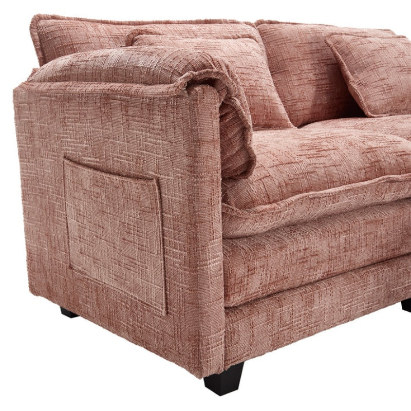UNITED WE WIN Chenille fabric, solid construction, the overall structure of the sofa is stable, detachable armrests, two foot stools and two-seat sofa with side pockets-海智集-Default-