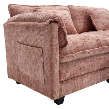 UNITED WE WIN Chenille fabric, solid construction, the overall structure of the sofa is stable, detachable armrests, two foot stools and two-seat sofa with side pockets-海智集-Default-