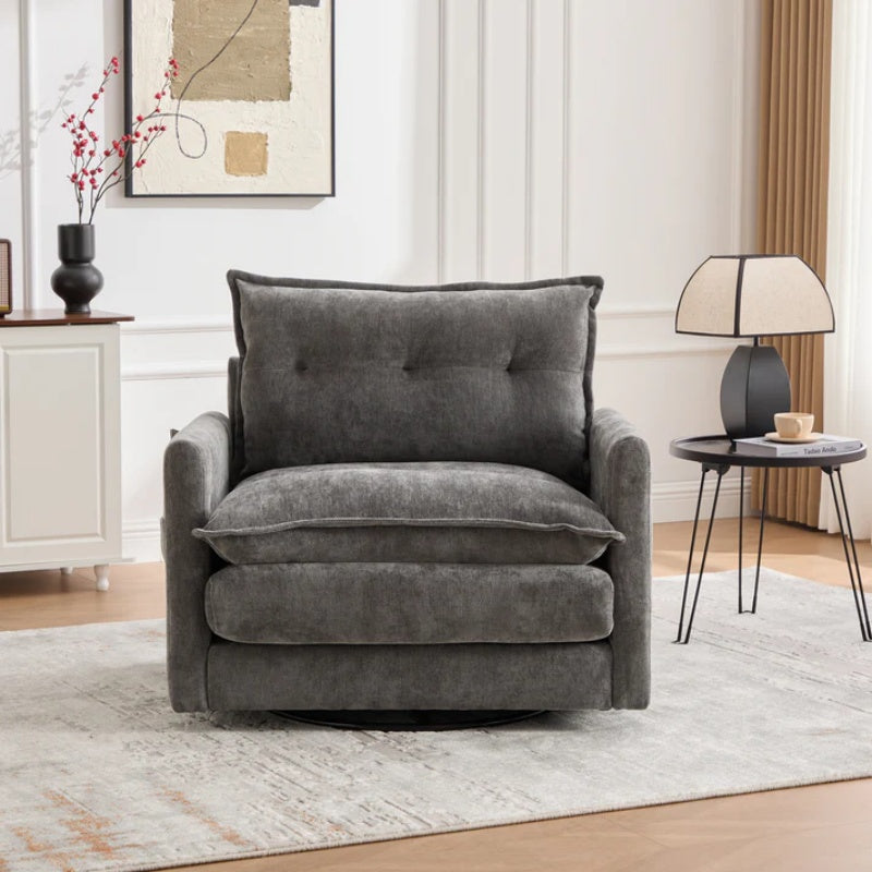 UNITED WE WIN Swivel Barrel Chair - Mid Century Modern Chair, Thick Padded Arm Chair with Solid Metal Base, Comfortable Single Sofa Chair, Swivel Accent Chair for Living Room Bedroom-海智集-Default-