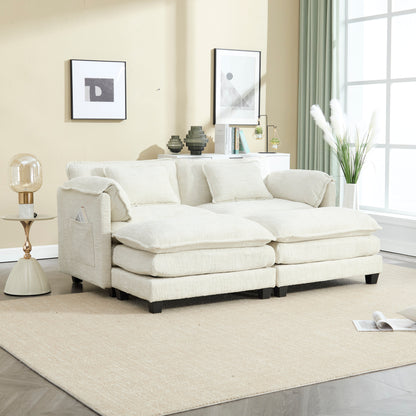 UNITED WE WIN Chenille fabric, solid construction, the overall structure of the sofa is stable, detachable armrests, two foot stools and two-seat sofa with side pockets-海智集-Default-