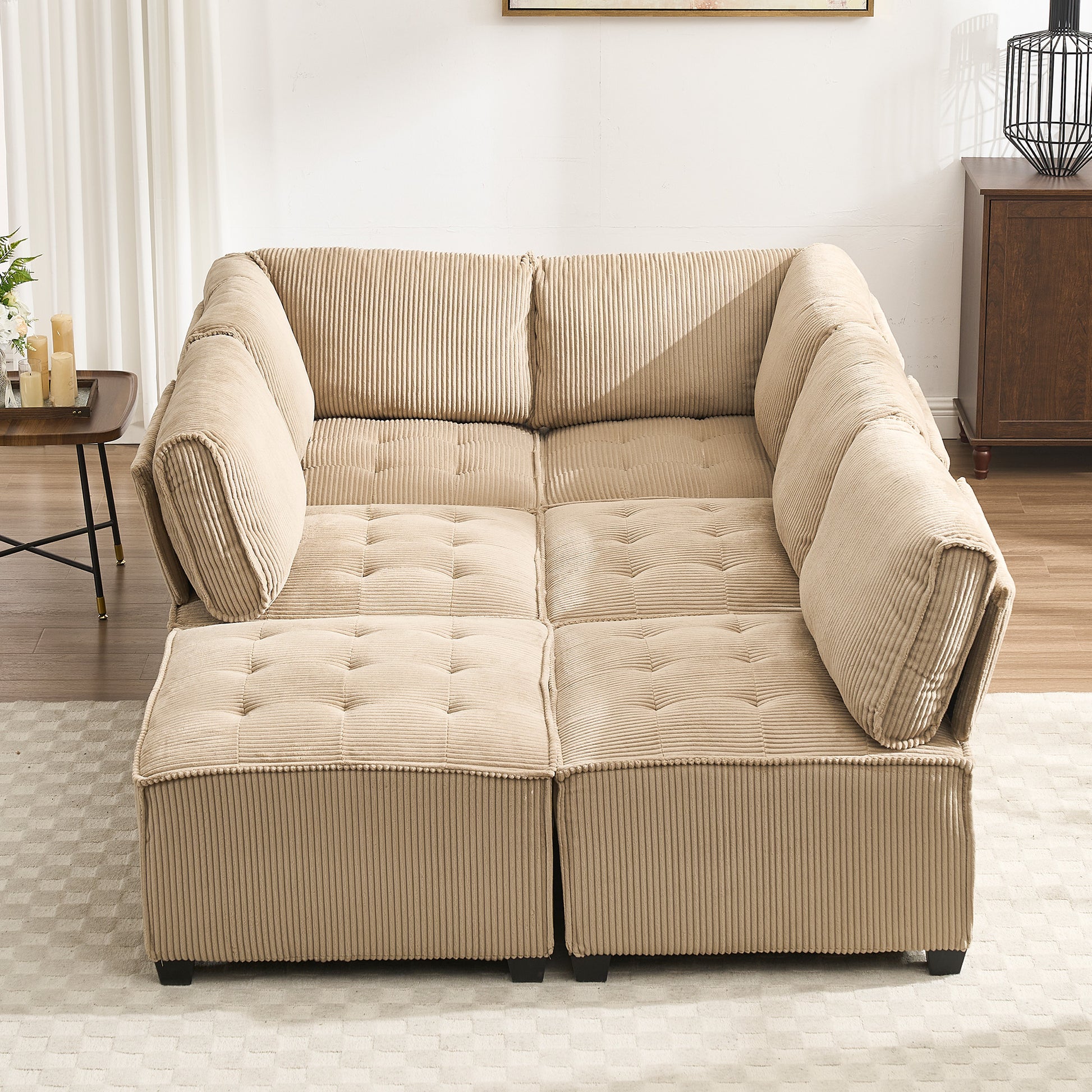 UNITED WE WIN Modular Sectional Sofa U Shaped Modular Couch with Reversible Chaise Modular Sofa Sectional Couch,6- Seat Convertible Sofa,Fit for Living Room-海智集-Default-