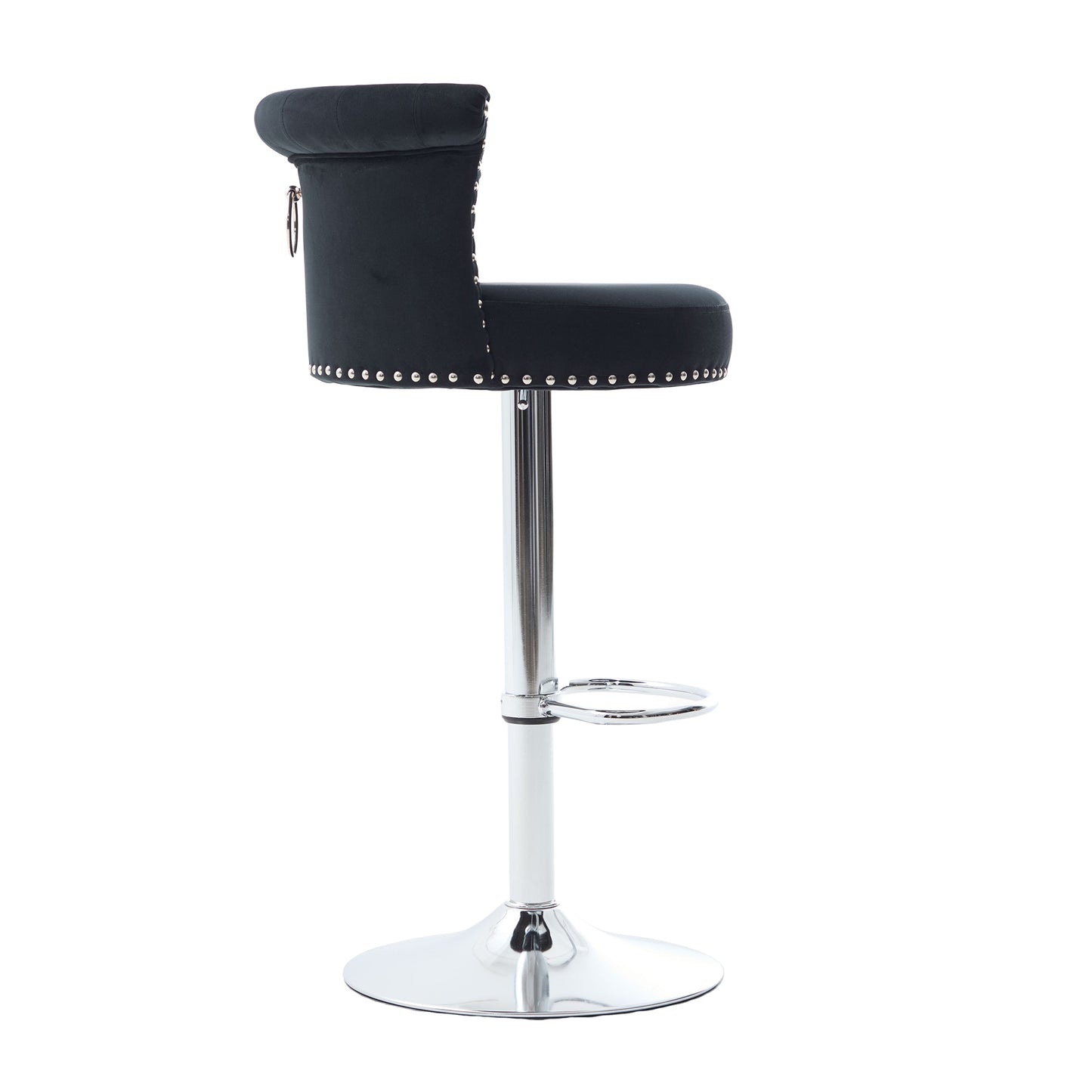 COOLMORE Velvet Bar Stool Set of 2, Adjustable Swivel Bar Stools with Silver Plated Metal Leg, Chrome Nailhead, Counter Height Chair for Kitchen,Dining Room-海智集-Default-