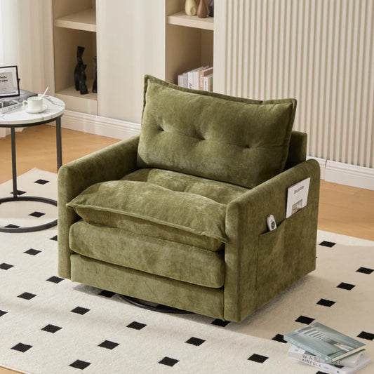 UNITED WE WIN Swivel Barrel Chair - Mid Century Modern Chair, Thick Padded Arm Chair with Solid Metal Base, Comfortable Single Sofa Chair, Swivel Accent Chair for Living Room Bedroom-海智集-Default-
