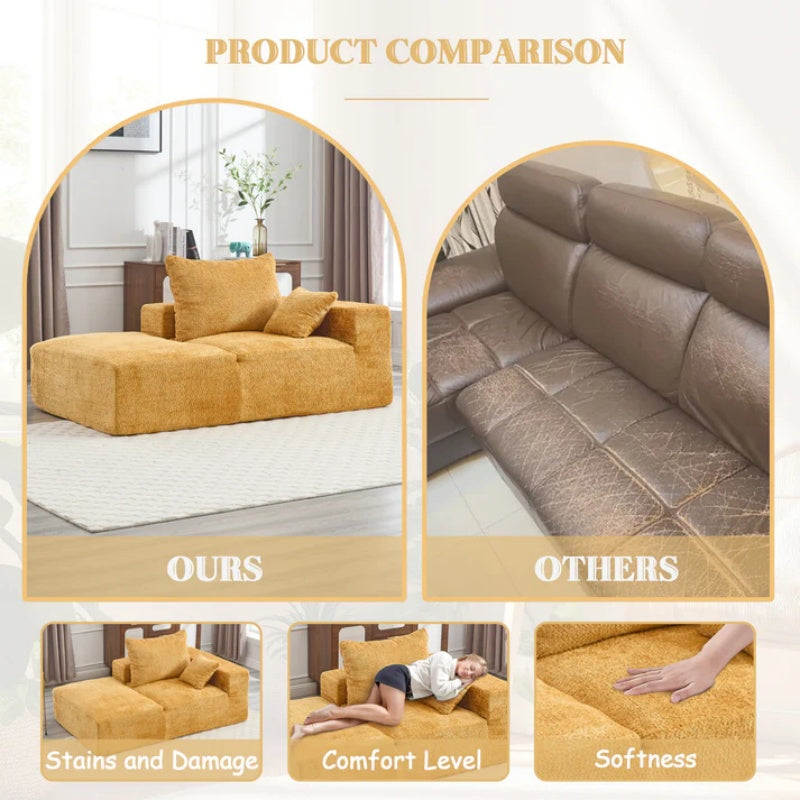 UNITED WE WIN Memory Foam 2-Seater Couch, No Installation & Easy to Transport, Deep Seat Modern Sofa with Chenille Fabric, Couch for Living Room, Bedroom, Apartment, Home Office-海智集-Default-