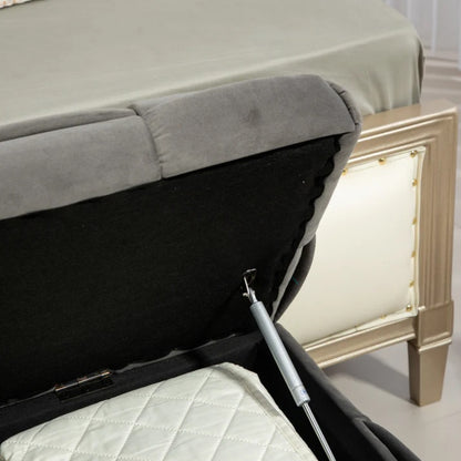 Stylish Velvet Storage Ottoman Bench with Safety Hinge for Living Room & Bedroom, Gray, 43.7'' x 17.32'' x 15.73''-海智集-Default-