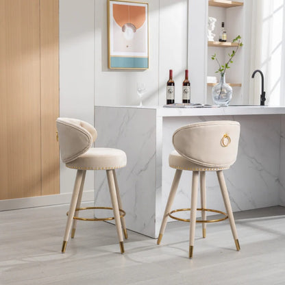COOLMORE Counter Height Bar Stools Set of 2 for Kitchen Counter Solid Wood Legs with a fixed height of 360 degrees-海智集-Default-