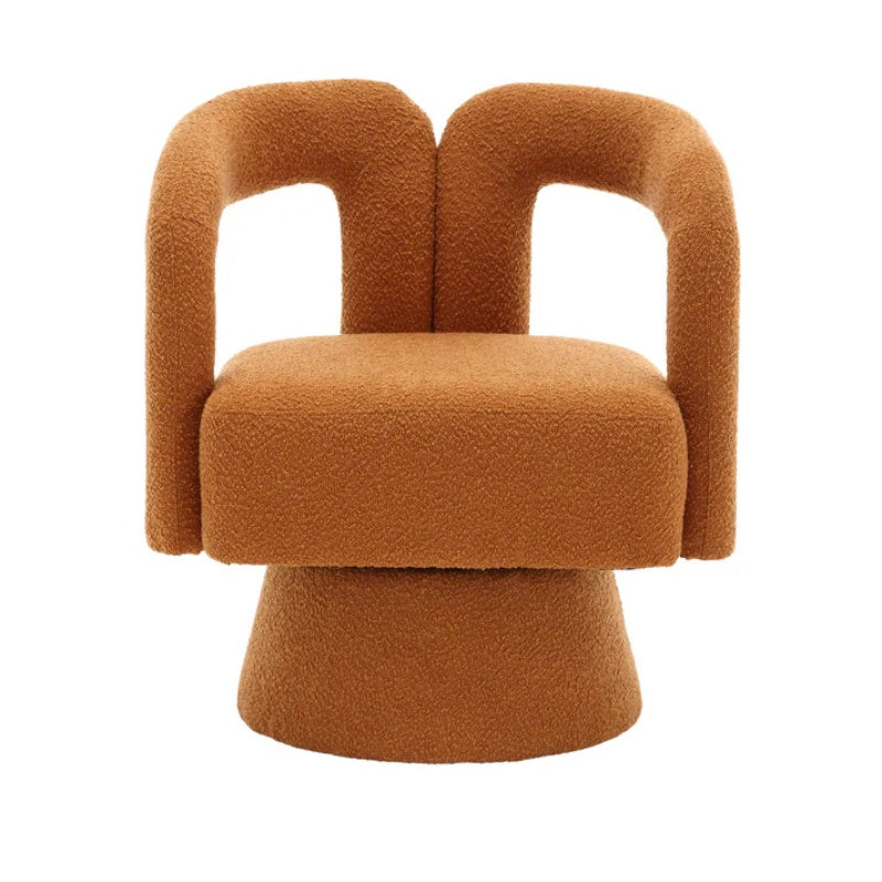 COOLMORE 360 Degree Swivel Cuddle Barrel Accent Chairs, Round Armchairs with Wide Upholstered, Fluffy Fabric Chair for Living Room, Bedroom, Office, Waiting Rooms (Orange Boucle)-海智集-Default-