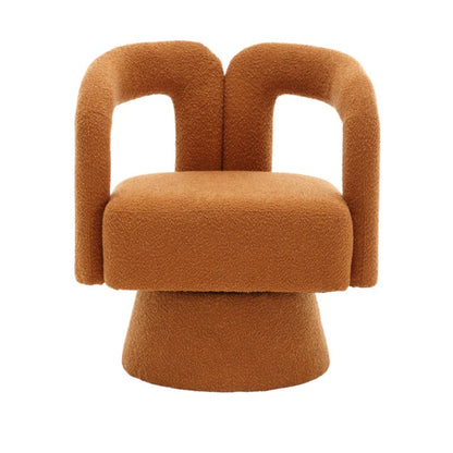 COOLMORE 360 Degree Swivel Cuddle Barrel Accent Chairs, Round Armchairs with Wide Upholstered, Fluffy Fabric Chair for Living Room, Bedroom, Office, Waiting Rooms (Orange Boucle)-海智集-Default-