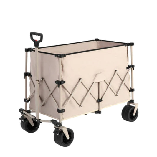 Beach Wagon,Collapsible Wagon 220lbs with Big Wheels Foldable Wagon Carts, Heavy Duty 300L Folding Utility Garden Cart with Big All-Terrain Beach Wheels & Drink Holders. Beige-海智集-Default-