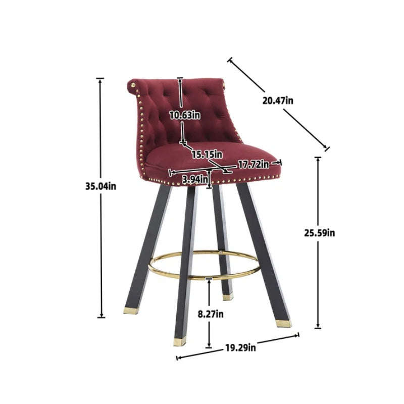 COOLMORE Set of 2,Back pull point design, velvet material, 360 degree rotation, back pull loop detachable design, rivet decoration, square foot wooden bar chair-海智集-Default-
