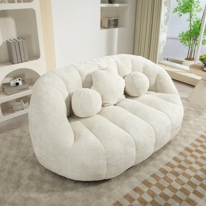 High Back Bean Bag Sofa Couch for Adults and Kids, Comfortable White Chenille Lounger, Indoor & Outdoor Use-海智集-Default-