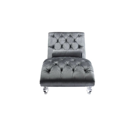 Velvet Chaise Lounge Indoor, Button-Tufted Upholstered Chaise Lounge Chair with Pillow, Silver Velvet, 63.98 Inches-海智集-Default-