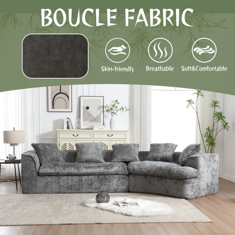 COOLMORE Boucle Sofa 3 Seater for Living Room Oversized Comfy Sofa unique double seat and corner construction for Apartment, Office Right Hand Facing (Gray)-海智集-Default-