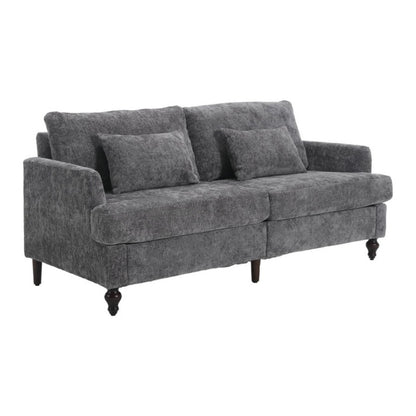 Mid Century Modern Chenille Fabric Loveseat Sofa, 2-Seat Upholstered Couch, Brown Wood Feet, Gray Chenille-海智集-Default-