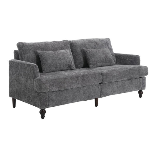 Mid Century Modern Chenille Fabric Loveseat Sofa, 2-Seat Upholstered Couch, Brown Wood Feet, Gray Chenille-海智集-Default-