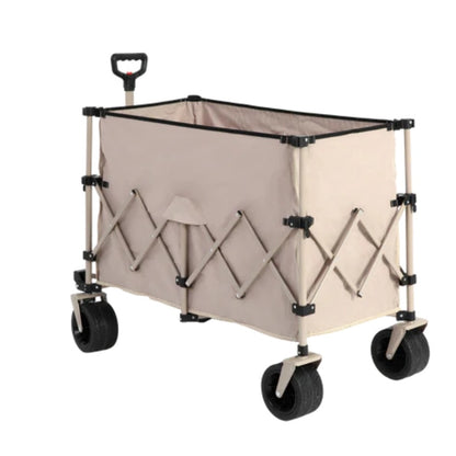 Beach Wagon,Collapsible Wagon 220lbs with Big Wheels Foldable Wagon Carts, Heavy Duty 300L Folding Utility Garden Cart with Big All-Terrain Beach Wheels & Drink Holders. Beige-海智集-Default-