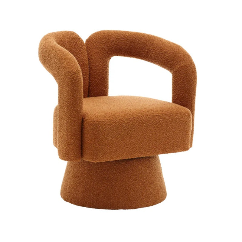 COOLMORE 360 Degree Swivel Cuddle Barrel Accent Chairs, Round Armchairs with Wide Upholstered, Fluffy Fabric Chair for Living Room, Bedroom, Office, Waiting Rooms (Orange Boucle)-海智集-Default-