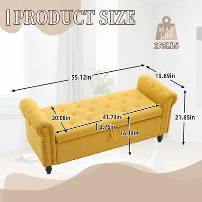 Coolmore Storage Ottoman 55.12 Inches Upholstered Fabric Storage Ottoman Bench,Button Tufted Ottoman with Storage for Living Room,Bedroom End of Bed Bench Withstands 275lbs-海智集-Default-