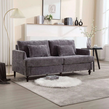 Mid Century Modern Chenille Fabric Loveseat Sofa, 2-Seat Upholstered Couch, Brown Wood Feet, Gray Chenille-海智集-Default-