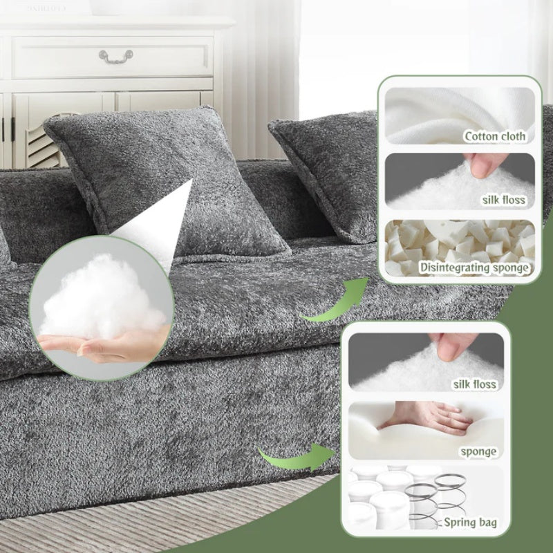 COOLMORE Boucle Sofa 3 Seater for Living Room Oversized Comfy Sofa unique double seat and corner construction for Apartment, Office Right Hand Facing (Gray)-海智集-Default-