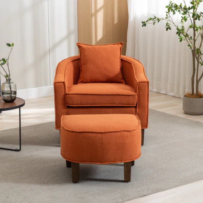 COOLMORE Accent Chair with Ottoman, Mid Century Modern Barrel Chair Upholstered Club Tub Round Arms Chair for Living Room-海智集-Default-