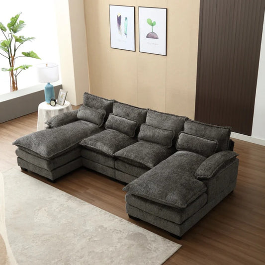 UNITED WE WIN Modern Large chenille Fabric U-Shape Sectional Sofa-海智集-Default-