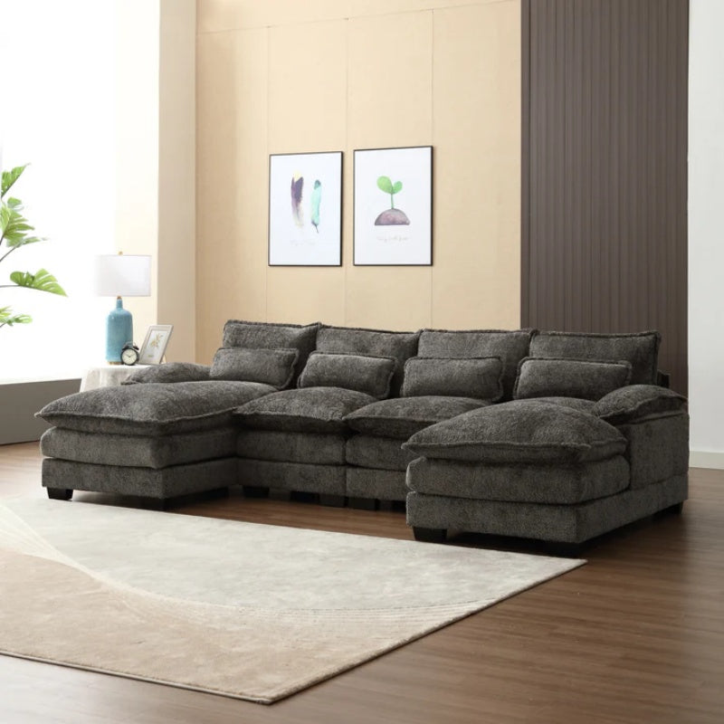 UNITED WE WIN Modern Large chenille Fabric U-Shape Sectional Sofa-海智集-Default-