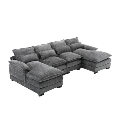 UNITED WE WIN Modern Large chenille Fabric U-Shape Sectional Sofa-海智集-Default-