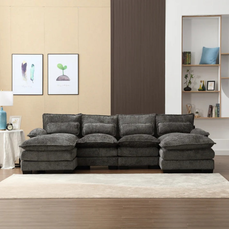 UNITED WE WIN Modern Large chenille Fabric U-Shape Sectional Sofa-海智集-Default-
