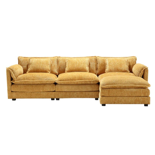 Modern Large L-Shape Sectional Chenille fabric, movable pedals, detachable armrests, oversized three-seat Sofa-海智集-Default-
