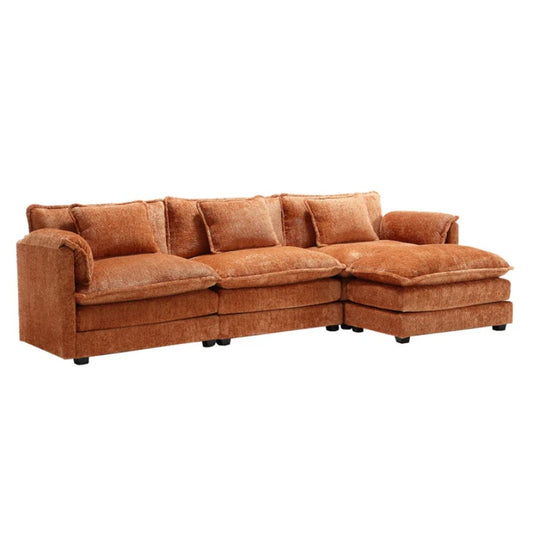 Modern Large L-Shape Sectional Chenille fabric, movable pedals, detachable armrests, oversized three-seat Sofa-海智集-Default-