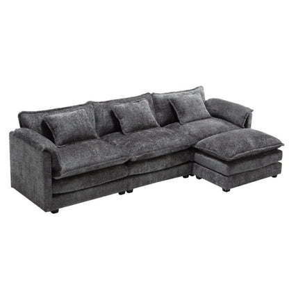 Modern Large boucle Fabric L-Shape Sectional Chenille fabric, movable pedals, detachable armrests, oversized three-seat Sofa-海智集-Default-