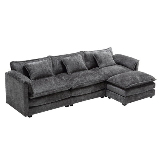 Modern Large boucle Fabric L-Shape Sectional Chenille fabric, movable pedals, detachable armrests, oversized three-seat Sofa-海智集-Default-