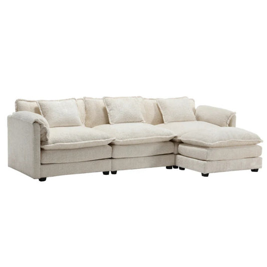Modern Large boucle Fabric L-Shape Sectional Chenille fabric, movable pedals, detachable armrests, oversized three-seat Sofa-海智集-Default-