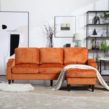 UNITED WE WIN Sofa for three, solid wood frame, Chenille fabric, side pocket, with two cup holders, footstool with storagestorage sofa /Living room sofa cozy sectional sofa-海智集-Default-