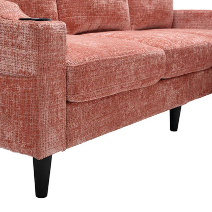 UNITED WE WIN Sofa for three, solid wood frame, Chenille fabric, side pocket, with two cup holders, footstool with storagestorage sofa /Living room sofa cozy sectional sofa-海智集-Default-