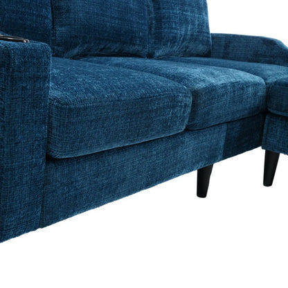 UNITED WE WIN Sofa for three, solid wood frame, Chenille fabric, side pocket, with two cup holders, footstool with storagestorage sofa /Living room sofa cozy sectional sofa-海智集-Default-