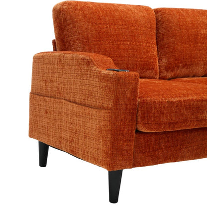 UNITED WE WIN Sofa for three, solid wood frame, Chenille fabric, side pocket, with two cup holders, footstool with storagestorage sofa /Living room sofa cozy sectional sofa-海智集-Default-