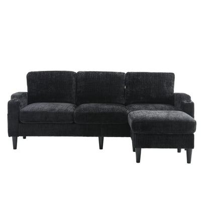 UNITED WE WIN Sofa for three, solid wood frame, Chenille fabric, side pocket, with two cup holders, footstool with storagestorage sofa /Living room sofa cozy sectional sofa-海智集-Default-