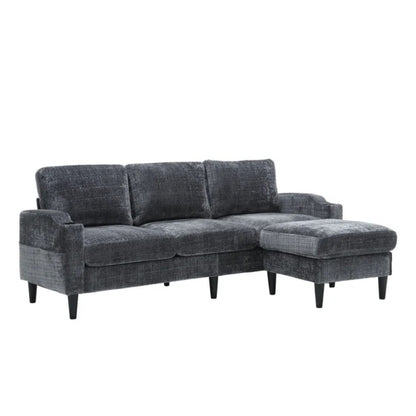 UNITED WE WIN Sofa for three, solid wood frame, Chenille fabric, side pocket, with two cup holders, footstool with storagestorage sofa /Living room sofa cozy sectional sofa-海智集-Default-