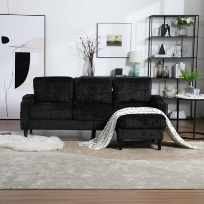 UNITED WE WIN Sofa for three, solid wood frame, Chenille fabric, side pocket, with two cup holders, footstool with storagestorage sofa /Living room sofa cozy sectional sofa-海智集-Default-