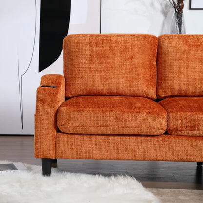 UNITED WE WIN Sofa for three, solid wood frame, Chenille fabric, side pocket, with two cup holders, footstool with storagestorage sofa /Living room sofa cozy sectional sofa-海智集-Default-