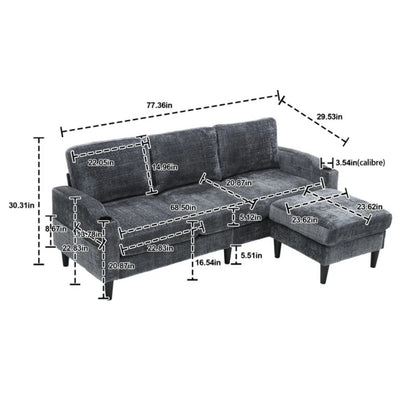 UNITED WE WIN Sofa for three, solid wood frame, Chenille fabric, side pocket, with two cup holders, footstool with storagestorage sofa /Living room sofa cozy sectional sofa-海智集-Default-