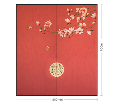 Commercial Suzhou Full Embroidery — framed, simulated silk, soft luster. Dual craftsmanship. Wholesale for decor firms, commercial use; home use too. Art decor for hotels, offices, residences.GorgeousRed Courtyards with Jade StepsⅡ-海智集-