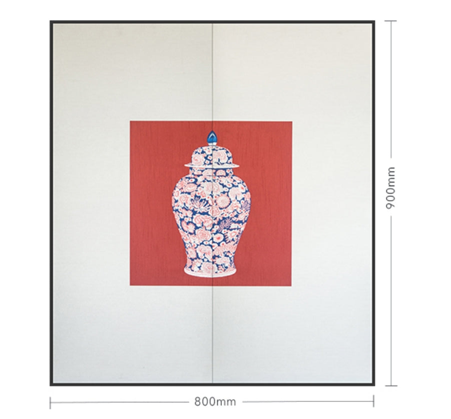 Commercial Suzhou Full Embroidery — framed, simulated silk, soft luster. Dual craftsmanship. Wholesale for decor firms, commercial use; home use too. Art decor for hotels, offices, residences.GorgeousBlue - and - White with Red AccentsⅠ-海智集-