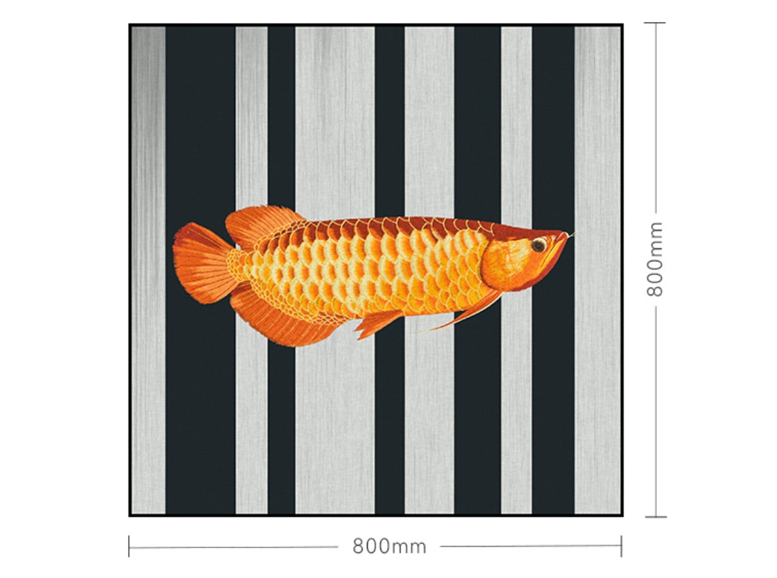 Commercial Suzhou Full Embroidery — framed, simulated silk, soft luster. Dual craftsmanship. Wholesale for decor firms, commercial use; home use too. Art decor for hotels, offices, residences.Golden Arowana - Glorious-海智集-