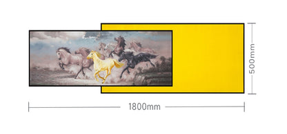 Commercial Suzhou Full Embroidery — framed, simulated silk, soft luster. Dual craftsmanship. Wholesale for decor firms, commercial use; home use too. Art decor for hotels, offices, residences.Picture of Eight Steeds-海智集-